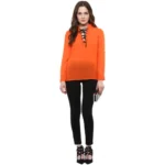Generic Women's Polyester Solid Long Sleeves Regular Top (Orange) - Image 6