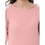 Generic Women's Polyester Lace Inserts Half Sleeve Top (Pink) - Image 2