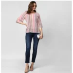 Generic Women's Polyester Striped 3-4th Sleeves Top (Pink) - Image 6