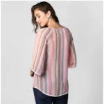 Generic Women's Polyester Striped 3-4th Sleeves Top (Pink) - Image 7