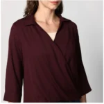 Generic Women's Polyester Solid 3-4th Sleeves Top (Maroon) - Image 2