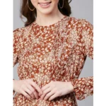 Generic Women's Polyester Floral Long Sleeves Above Knee Dress (Rust) - Image 2