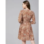 Generic Women's Polyester Floral Long Sleeves Above Knee Dress (Rust) - Image 7