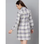 Generic Women's Cotton Checkered Long Sleeves Above Knee Dress (Grey) - Image 7