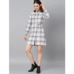 Generic Women's Cotton Checkered Long Sleeves Above Knee Dress (Grey) - Image 6