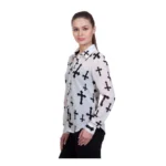 Generic Women's Polyester Printed Long Sleeves Standard Length Shirt (White) - Image 2