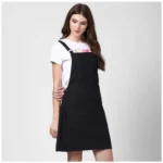 Generic Women's Denim Solid Shoulder Straps Above Knee Dungaree (Black) - Image 3