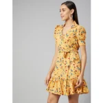 Generic Women's Polyester Floral Short Sleeve Above Knee Dress (Yellow) - Image 4