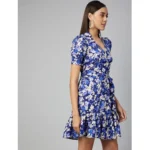 Generic Women's Polyester Floral Short Sleeve Above Knee Dress (Blue - Purple) - Image 3