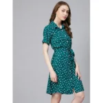 Generic Women's Polyester Polka Short Sleeve Above Knee Dress (Blue - White) - Image 3