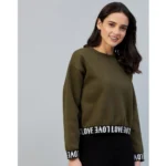Generic Women's Fleece Solid Long Sleeves Sweatshirt (Olive) - Image 3