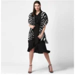 Generic Women's Polyester Printed Short Sleeve Shrug (Black) - Image 2