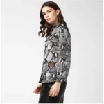 Generic Women's Satin Animal Print Long Sleeves Standard Length Shirt (Black - Grey) - Image 3