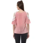 Generic Women's Polyester Lace Inserts Half Sleeve Top (Pink) - Image 7