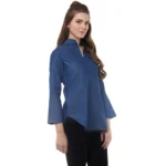 Generic Women's Denim Solid Bell Sleeve Regular Top (Blue Denim) - Image 4