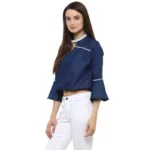 Womens Blue Bell Sleeve Top - Angle 3