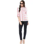 Generic Women's Cotton Striped Roll Up Sleeve Regular Top (Red) - Image 5