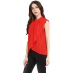 Generic Women's Cotton Lace Embellished Cap Sleeve Regular Top (Red) - Image 3
