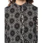 Generic Women's Polyester Printed Balloon Sleeve Top (Black - White) - Image 2