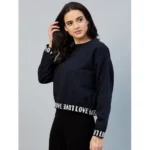 Generic Women's Fleece Solid Long Sleeves Sweatshirt (Navy) - Image 7