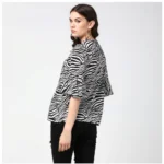 Generic Women's Polyester Animal Print Bell Sleeve Top (Black - White) - Image 7