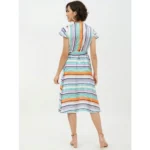 Generic Women's Satin Striped Short Sleeve Knee-Length Dress (Multicolor) - Image 7
