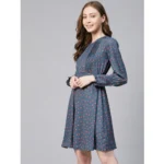 Generic Women's Polyester Polka Long Sleeves Above Knee Dress (Grey - Coral) - Image 4