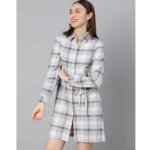 Generic Women's Cotton Checkered Long Sleeves Above Knee Dress (Grey) - Image 4