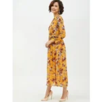 Generic Women's Polyester Floral Long Sleeves Calf-length Dress (Multicolor) - Image 3