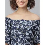 Generic Women's Polyester Off Shoulder Half Sleeve Above Knee Dress (Blue) - Image 3