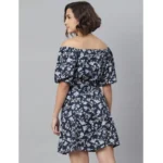 Generic Women's Polyester Off Shoulder Half Sleeve Above Knee Dress (Blue) - Image 6