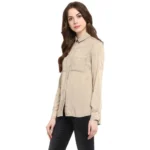 Generic Women's Rayon Solid Long Sleeves Standard Length Shirt (Beige) - Image 3