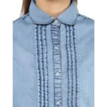 Generic Women's Denim Solid 3-4th Sleeves Standard Length Shirt (Blue) - Image 2