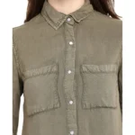 Generic Women's Rayon Solid Long Sleeves Standard Length Shirt (Olive Green) - Image 2