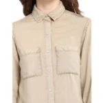 Generic Women's Rayon Solid Long Sleeves Standard Length Shirt (Beige) - Image 2