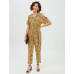 Generic Women's Polyester Printed Half Sleeve Long Jumpsuit (Yellow) - Image 6