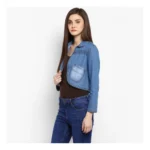 Generic Women's Denim Smocking 3-4th Sleeves Shrug (Blue) - Image 3
