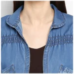 Generic Women's Denim Smocking 3-4th Sleeves Shrug (Blue) - Image 2