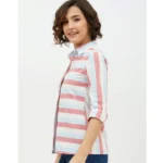Generic Women's Cotton Striped Long Sleeves Standard Length Shirt (Pink) - Image 3