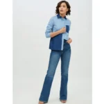 Generic Women's Denim Patch Work Long Sleeves Standard Length Shirt (Blue) - Image 6