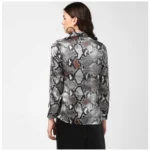 Generic Women's Satin Animal Print Long Sleeves Standard Length Shirt (Black - Grey) - Image 7