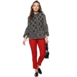 Generic Women's Polyester Printed Balloon Sleeve Top (Black - White) - Image 6