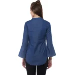 Generic Women's Denim Solid Bell Sleeve Regular Top (Blue Denim) - Image 7