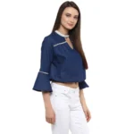 Womens Blue Bell Sleeve Top - Angle 5