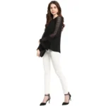 Generic Women's Polyester Georgette Self Design Bell Sleeve Regular Top (Black) - Image 6