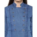 Generic Women's Denim Solid 3-4th Sleeves Regular Top (Blue) - Image 2