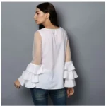 Generic Women's Polyester Solid Tier Sleeve Top (White) - Image 7