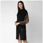 Generic Women's Polyester Animal Print Long Sleeves Top (Black) - Image 3