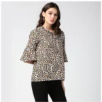 Generic Women's Polyester Animal Print Bell Sleeve Top (Orange - Black) - Image 4