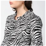 Generic Women's Polyester Animal Print Bell Sleeve Top (Black - White) - Image 2